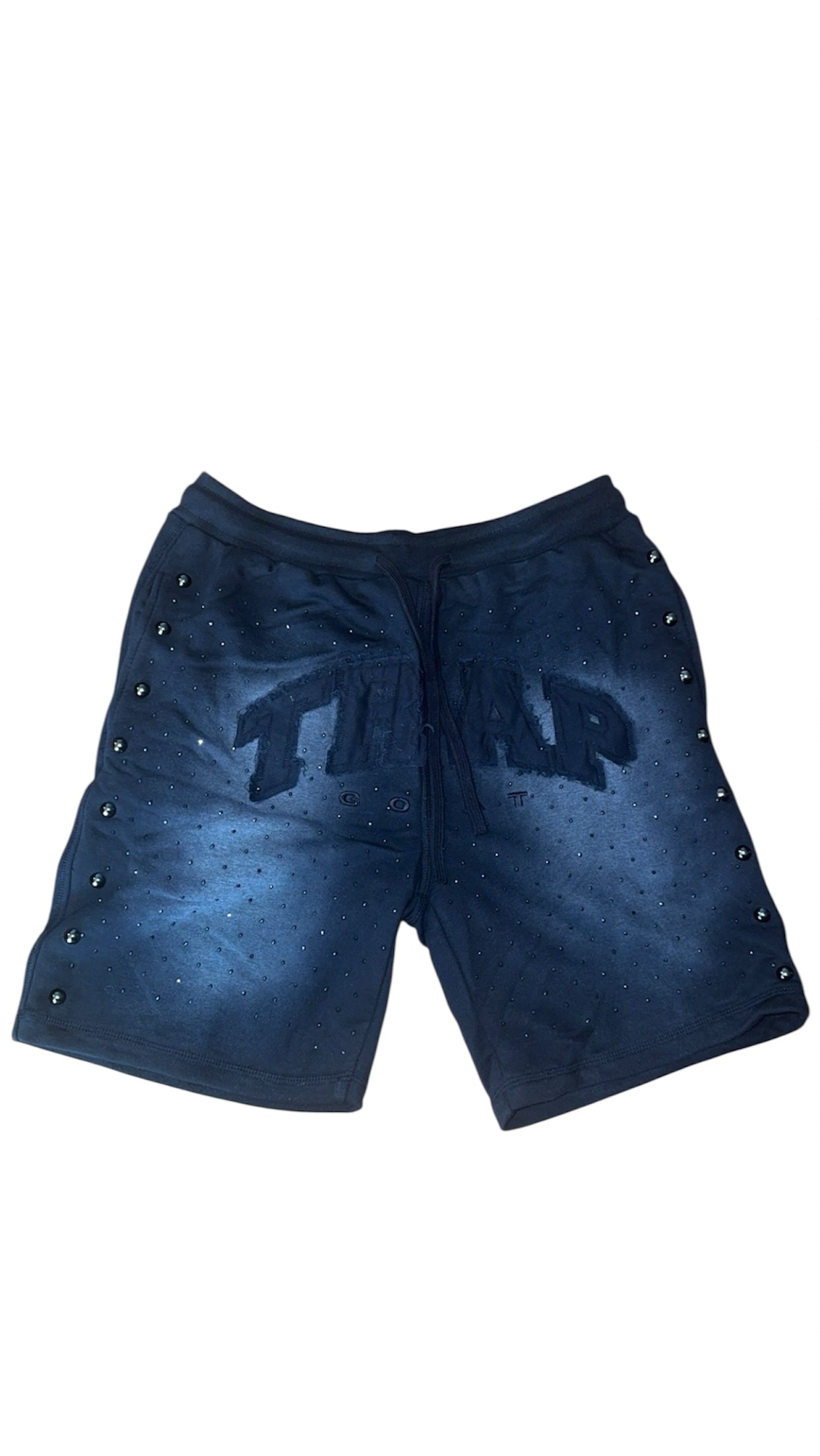 Trap Goat Short & Hoodie Set (Sun fade triple black diamond studded)
